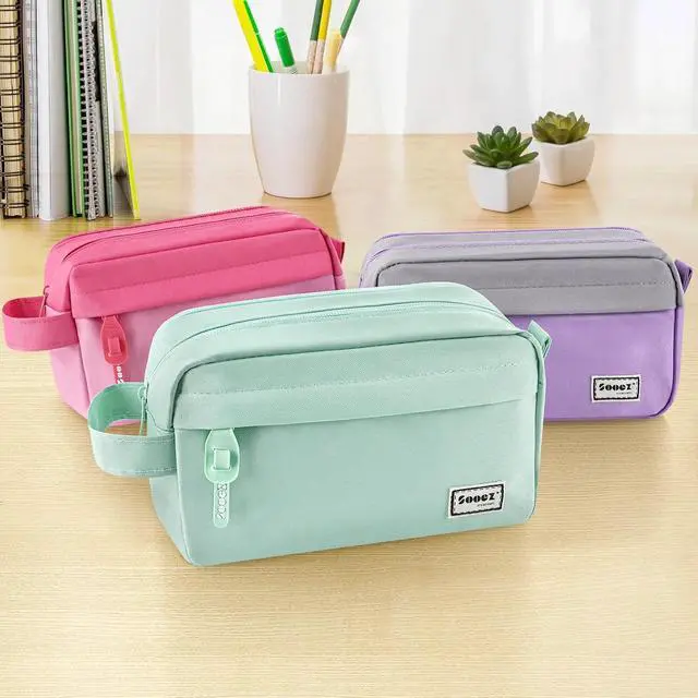 Alt view image 5 of 5 - Sooez Original High Capacity Pencil Case, Big Pencil Bag Pouch Organizer | Pen Case Aesthetic Supply for Girls Adults, Portable Journaling Supplies with Easy Grip Handle & Loop, Mint Green