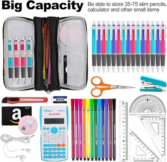 Alt view image 2 of 7 - Chelory Big Capacity Pencil Case Large Storage Pencil Bag Pouch Marker 3 Compartment Stationery Pen Cases Holder for Adults Office Organizer Gifts