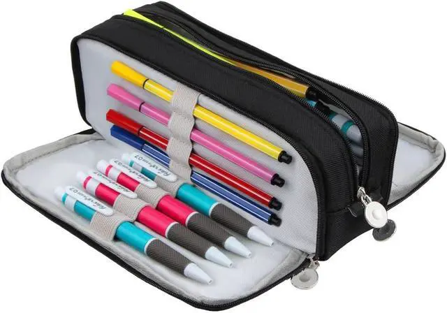 Alt view image 5 of 7 - Chelory Big Capacity Pencil Case Large Storage Pencil Bag Pouch Marker 3 Compartment Stationery Pen Cases Holder for Adults Office Organizer Gifts