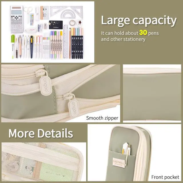 Alt view image 4 of 6 - EASTHILL Big Capacity Pencil Case Large Pencil Pouch Stationery Pen Bag for Teen Girls-Green
