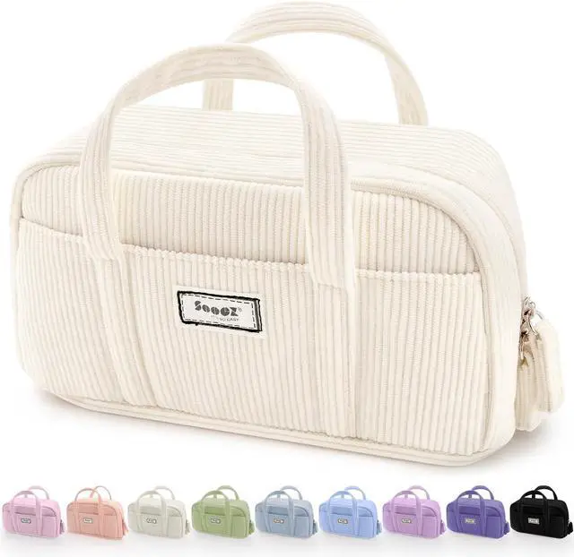Main image of Sooez Large Pencil Case Pouch, Extra Big Pencil Bag with 5 Compartments | Pen Bag Wide Opening, Soft Corduroy Pencil Pouch Organizer with Zipper, Cute Aesthetic School Supplies for Teen Girls-Beige