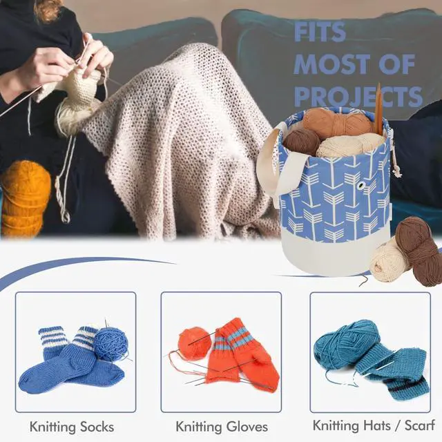 Alt view image 4 of 7 - TOGETRUE Yarn Bag, Knitting Crochet Bag, Portable Yarn Storage Bags Organizer for Crocheting Project, Store Skein Ball, Short Knitting Needle (Medium,Blue)