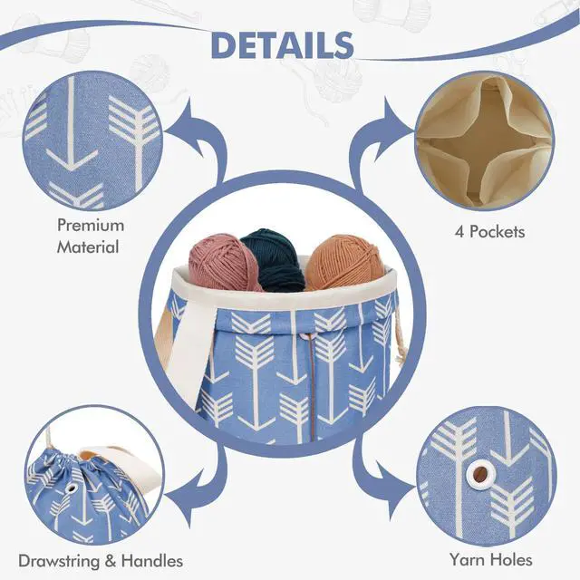 Alt view image 3 of 7 - TOGETRUE Yarn Bag, Knitting Crochet Bag, Portable Yarn Storage Bags Organizer for Crocheting Project, Store Skein Ball, Short Knitting Needle (Medium,Blue)