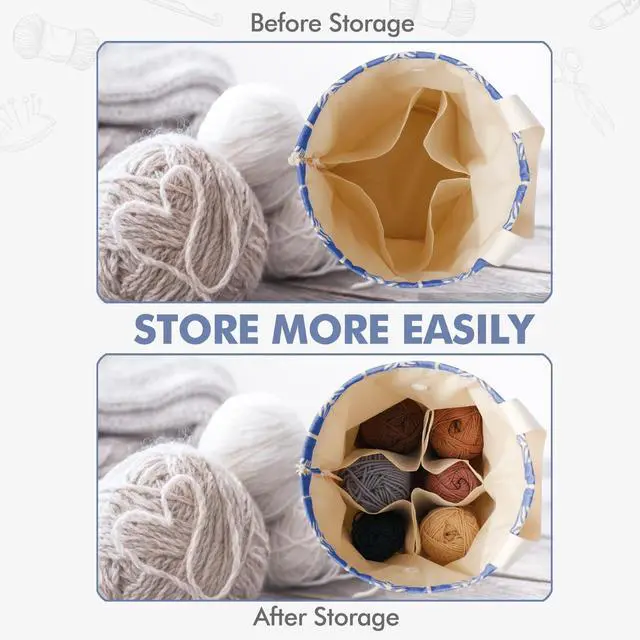 Alt view image 5 of 7 - TOGETRUE Yarn Bag, Knitting Crochet Bag, Portable Yarn Storage Bags Organizer for Crocheting Project, Store Skein Ball, Short Knitting Needle (Medium,Blue)