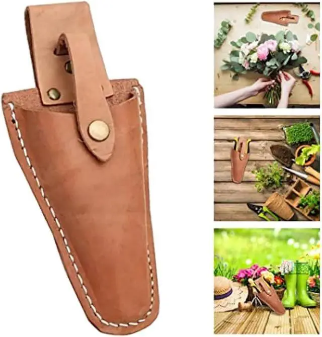 Alt view image 5 of 6 - Leather Sheath for Scissors, 1Pack Leather Sheath Tool Holsters, Garden Pruner Sheath, Belt Holder Pouch Bag, Protective Leather Cover, Leather Hand Pruner Sheath for Garden Pliers with Snap