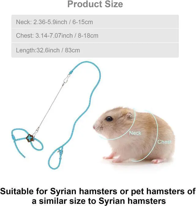 Alt view image 2 of 7 - Hypeety Syrian Hamster Leash Harness Set Adjustable Training Lead, Blue | Adjustable 3.14-7.07'' chest, 32.60'' lengh, soft nylon leash with finder bells, for hamster/rat/gerbil, easy to put on, blue