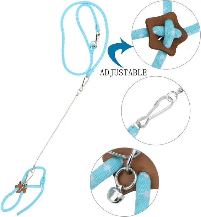 Alt view image 3 of 7 - Hypeety Syrian Hamster Leash Harness Set Adjustable Training Lead, Blue | Adjustable 3.14-7.07'' chest, 32.60'' lengh, soft nylon leash with finder bells, for hamster/rat/gerbil, easy to put on, blue