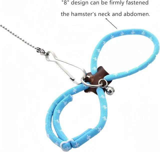 Alt view image 4 of 7 - Hypeety Syrian Hamster Leash Harness Set Adjustable Training Lead, Blue | Adjustable 3.14-7.07'' chest, 32.60'' lengh, soft nylon leash with finder bells, for hamster/rat/gerbil, easy to put on, blue