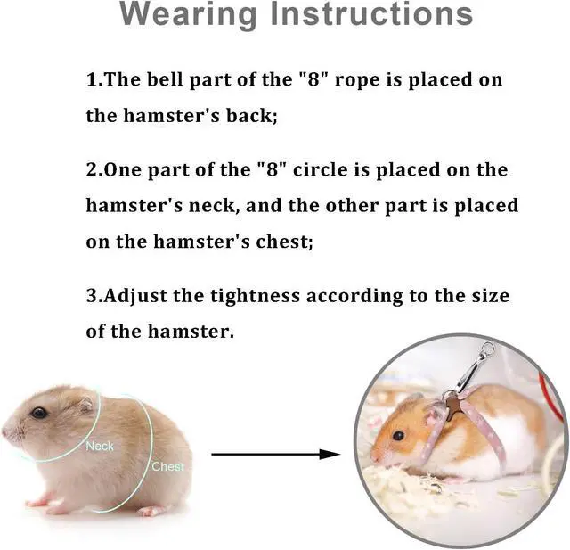 Alt view image 7 of 7 - Hypeety Syrian Hamster Leash Harness Set Adjustable Training Lead, Blue | Adjustable 3.14-7.07'' chest, 32.60'' lengh, soft nylon leash with finder bells, for hamster/rat/gerbil, easy to put on, blue