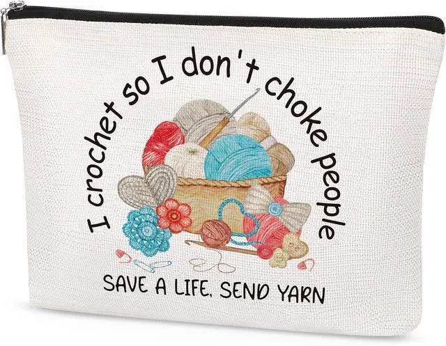 Main image of Funny Crocheting Gifts Makeup Bag for Women Knitting Gift for Crochet Beginner Crochet Lovers Friends Crocheters Accessories Cosmetic Bag