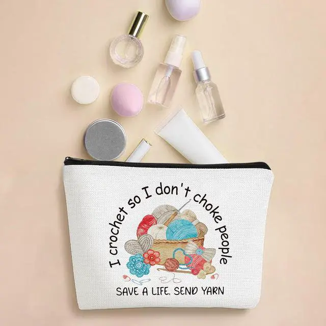 Alt view image 3 of 7 - Funny Crocheting Gifts Makeup Bag for Women Knitting Gift for Crochet Beginner Crochet Lovers Friends Crocheters Accessories Cosmetic Bag