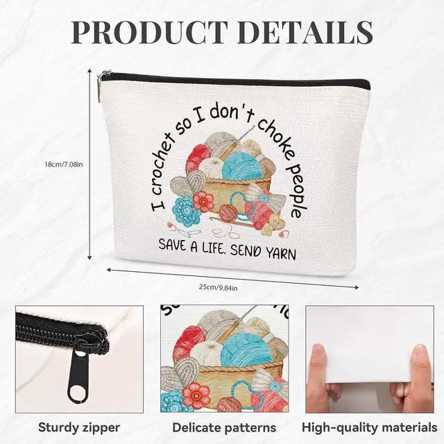 Alt view image 2 of 7 - Funny Crocheting Gifts Makeup Bag for Women Knitting Gift for Crochet Beginner Crochet Lovers Friends Crocheters Accessories Cosmetic Bag