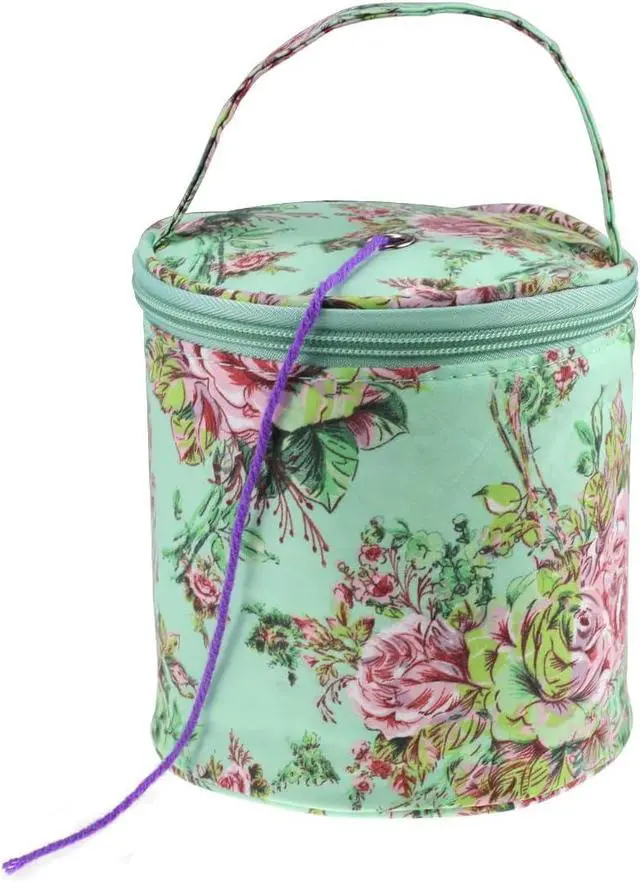 Main image of mini yarn storage small size yarn bag for crocheting with holes,empty round knitting tote bags protable yarn holder,perfect for travel,beginner & crocheter(Green Peony)