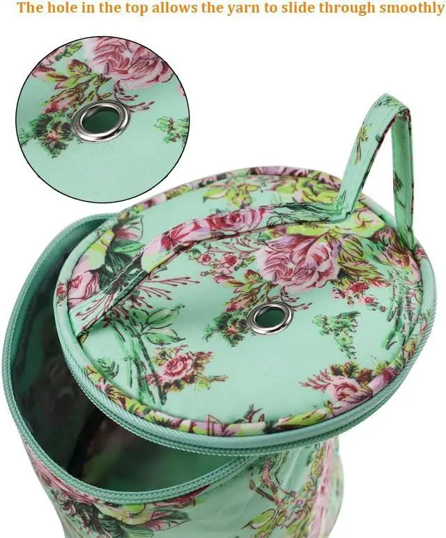 Alt view image 3 of 7 - mini yarn storage small size yarn bag for crocheting with holes,empty round knitting tote bags protable yarn holder,perfect for travel,beginner & crocheter(Green Peony)