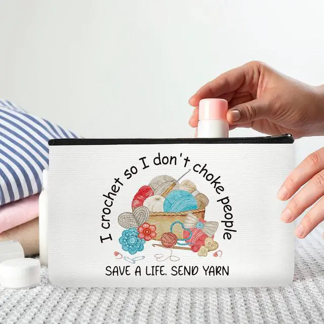 Alt view image 7 of 7 - Funny Crocheting Gifts Makeup Bag for Women Knitting Gift for Crochet Beginner Crochet Lovers Friends Crocheters Accessories Cosmetic Bag