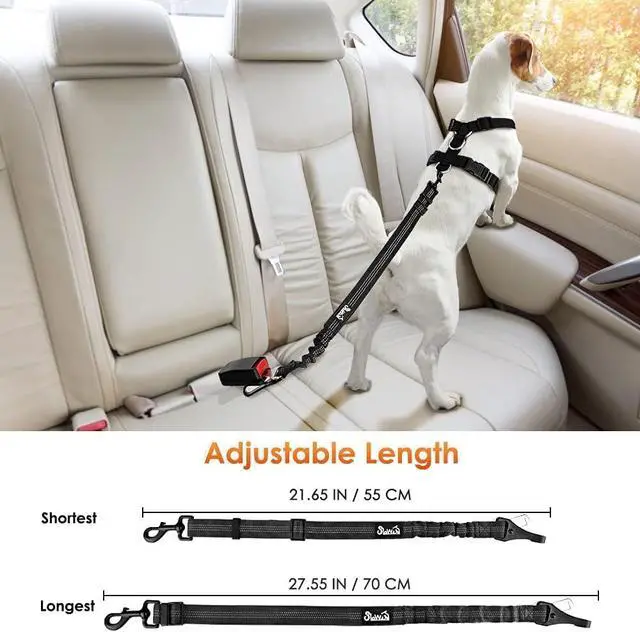 Alt view image 6 of 7 - SlowTon Dog Car Seat Belt, 3 in 1 Latch Bar Attachment Dog Safety Seatbelt | Hook Latch Bar& Seatbelt Buckle, Reflective, Heavy Duty Nylon, Durability, Easy of Use, for Travel Riding, Black, 27.5"