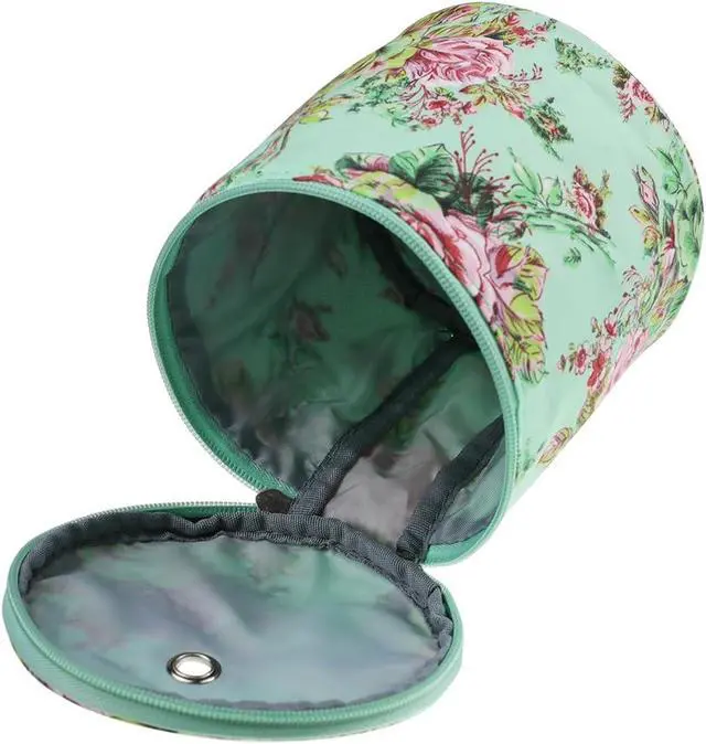 Alt view image 4 of 7 - mini yarn storage small size yarn bag for crocheting with holes,empty round knitting tote bags protable yarn holder,perfect for travel,beginner & crocheter(Green Peony)