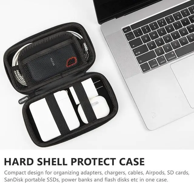 Alt view image 3 of 7 - Ginsco Hard Shell Protection Case Electronic Accessories Organizer Pouch for MacBook Air/pro Adapter Chargers Cables Power Bank, for Sandisk Portable SSD Flash Disk SD Card (Black)