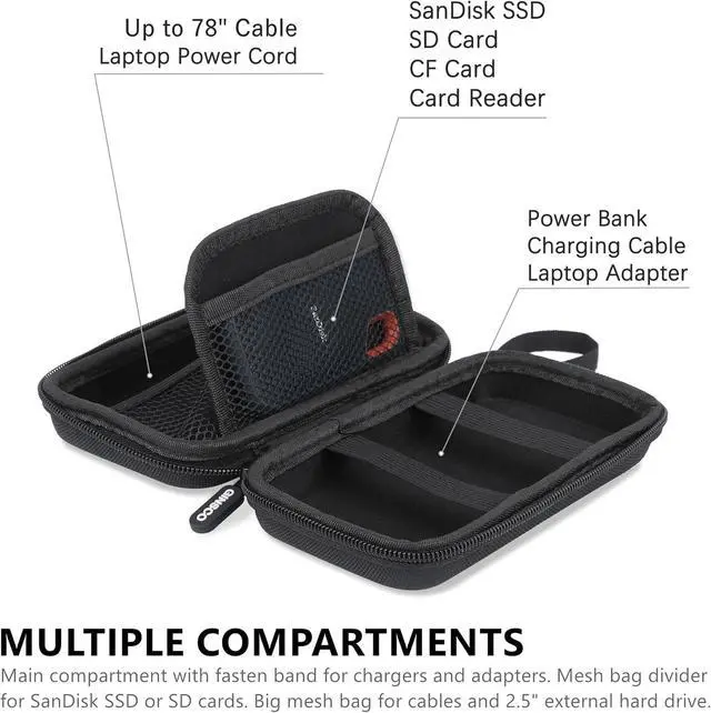 Alt view image 5 of 7 - Ginsco Hard Shell Protection Case Electronic Accessories Organizer Pouch for MacBook Air/pro Adapter Chargers Cables Power Bank, for Sandisk Portable SSD Flash Disk SD Card (Black)