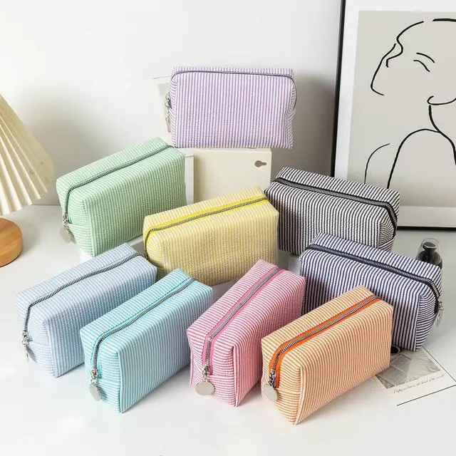 Alt view image 2 of 7 - Makeup Bag Cosmetic Bag Travel Toiletry Bag Aesthetic Canvas Organizer Bag Zipper Pouch for Women (M-pink)