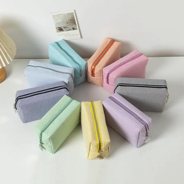 Alt view image 3 of 7 - Makeup Bag Cosmetic Bag Travel Toiletry Bag Aesthetic Canvas Organizer Bag Zipper Pouch for Women (M-pink)
