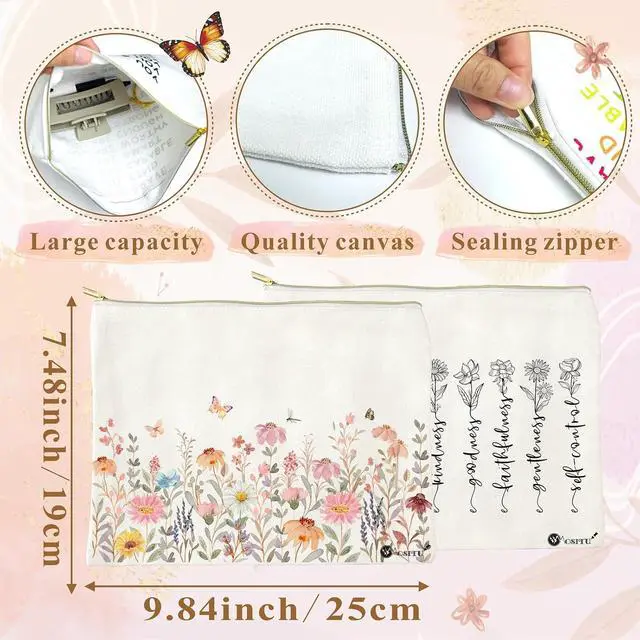 Alt view image 2 of 7 - Canvas Cosmetic Bags Cotton Makeup Bag for Women Zipper Bags Bulk Travel Toiletry Bag Small Cosmetic Pouch Multi-Purpose Makeup Canvas Bag