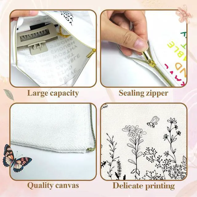 Alt view image 3 of 7 - Canvas Cosmetic Bags Cotton Makeup Bag for Women Zipper Bags Bulk Travel Toiletry Bag Small Cosmetic Pouch Multi-Purpose Makeup Canvas Bag