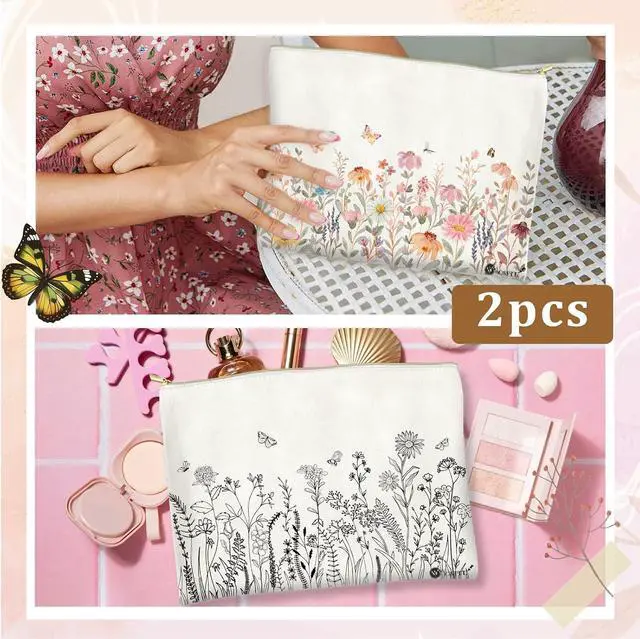 Alt view image 5 of 7 - Canvas Cosmetic Bags Cotton Makeup Bag for Women Zipper Bags Bulk Travel Toiletry Bag Small Cosmetic Pouch Multi-Purpose Makeup Canvas Bag