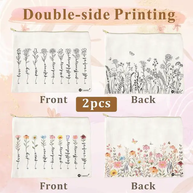 Alt view image 4 of 7 - Canvas Cosmetic Bags Cotton Makeup Bag for Women Zipper Bags Bulk Travel Toiletry Bag Small Cosmetic Pouch Multi-Purpose Makeup Canvas Bag