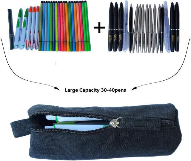 Alt view image 4 of 7 - Enyuwlcm Heavy Canvas Stationery Simple Small Pencil Case and Durable Black Pencil Pouch Bag with Handmade Zipper Set of 2