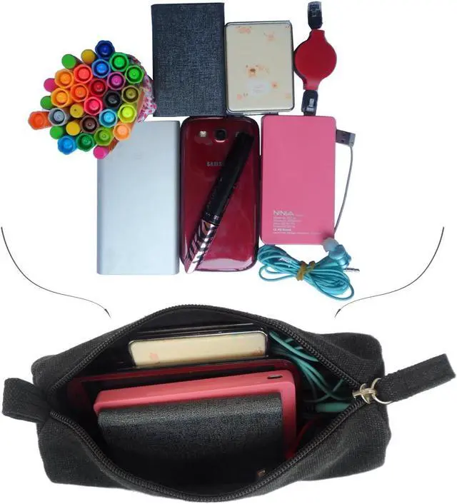 Alt view image 5 of 7 - Enyuwlcm Heavy Canvas Stationery Simple Small Pencil Case and Durable Black Pencil Pouch Bag with Handmade Zipper Set of 2