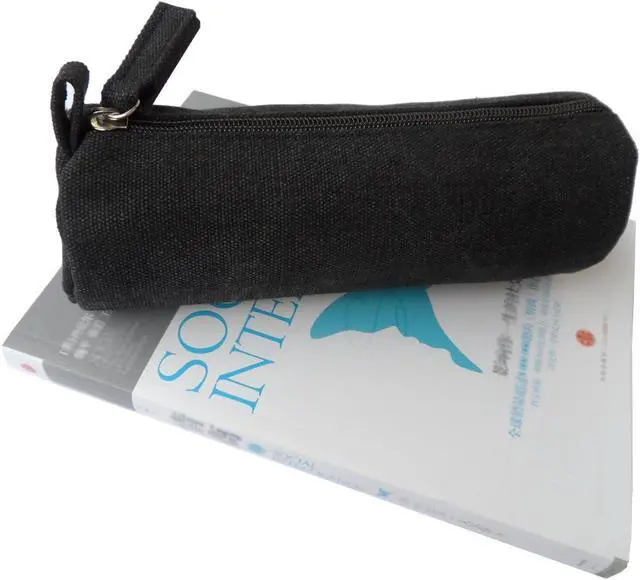 Alt view image 7 of 7 - Enyuwlcm Heavy Canvas Stationery Simple Small Pencil Case and Durable Black Pencil Pouch Bag with Handmade Zipper Set of 2