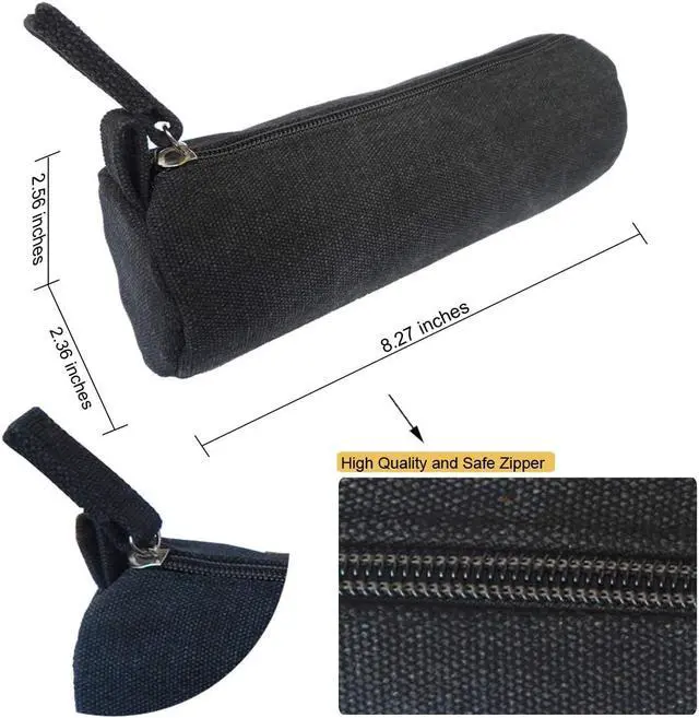 Alt view image 2 of 7 - Enyuwlcm Heavy Canvas Stationery Simple Small Pencil Case and Durable Black Pencil Pouch Bag with Handmade Zipper Set of 2