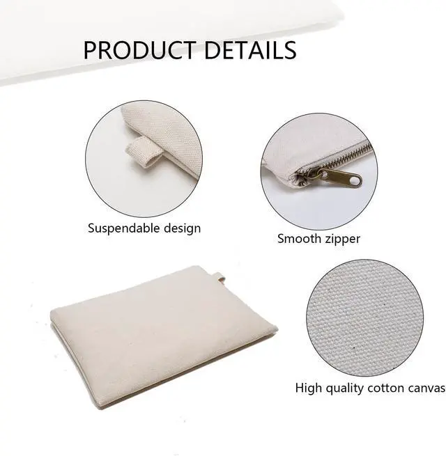 Alt view image 3 of 7 - Zipper Pouch Storage Bag - Simple and Stylish Women's Cosmetic and Travel Bag - Cotton Canvas - Ideal for Stationery