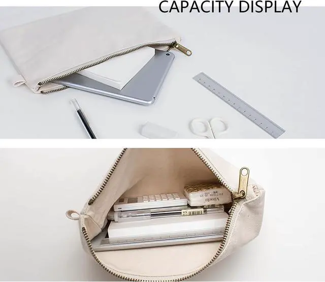 Alt view image 4 of 7 - Zipper Pouch Storage Bag - Simple and Stylish Women's Cosmetic and Travel Bag - Cotton Canvas - Ideal for Stationery
