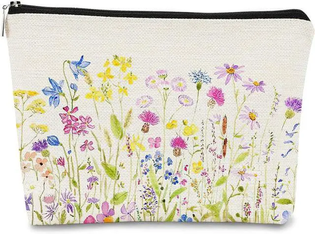 Main image of Cottagecore Watercolor Wildflowers Colorful Meadow Flowers Makeup Bag,Colorful Floral Cosmetic Bag Best Gift Idea for Flower Lovers Girls Women Mom,Birthday Mother's Day Gifts for Mom