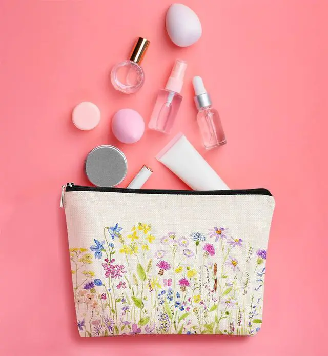 Alt view image 3 of 5 - Cottagecore Watercolor Wildflowers Colorful Meadow Flowers Makeup Bag,Colorful Floral Cosmetic Bag Best Gift Idea for Flower Lovers Girls Women Mom,Birthday Mother's Day Gifts for Mom