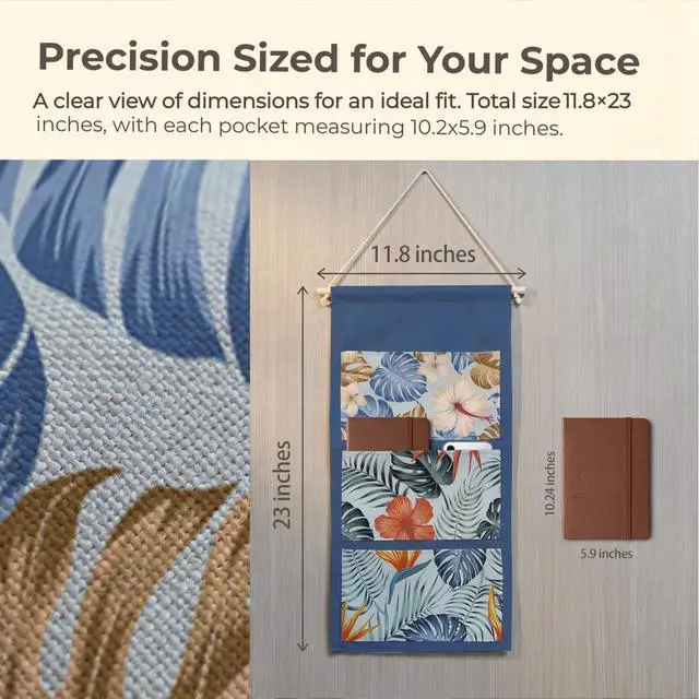 Alt view image 3 of 6 - IAXIC Canvas Wall Hanging Organizer with Pockets Fish Extender Hanging Pouch Tropical Leaves Door Closet Organizers Fabric Storage Pockets Wall Decoration
