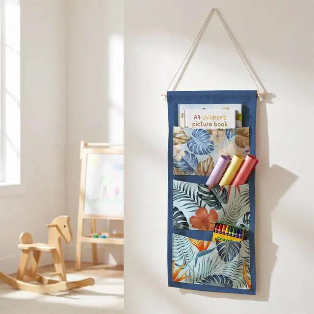 Alt view image 4 of 6 - IAXIC Canvas Wall Hanging Organizer with Pockets Fish Extender Hanging Pouch Tropical Leaves Door Closet Organizers Fabric Storage Pockets Wall Decoration