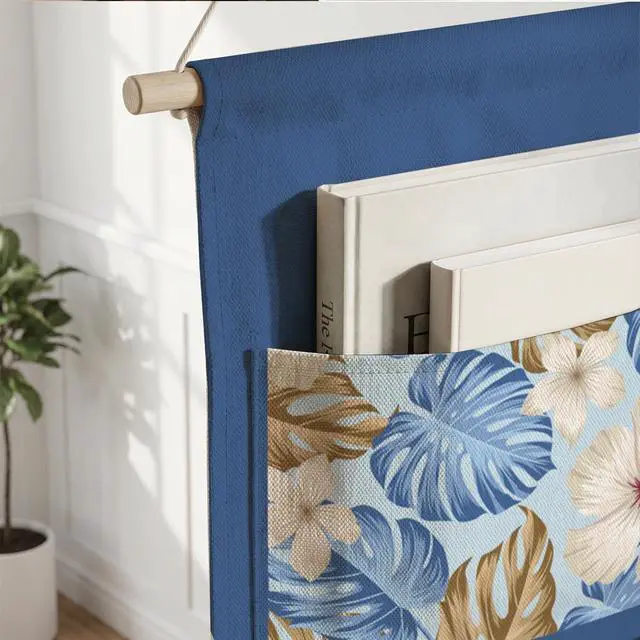 Alt view image 6 of 6 - IAXIC Canvas Wall Hanging Organizer with Pockets Fish Extender Hanging Pouch Tropical Leaves Door Closet Organizers Fabric Storage Pockets Wall Decoration