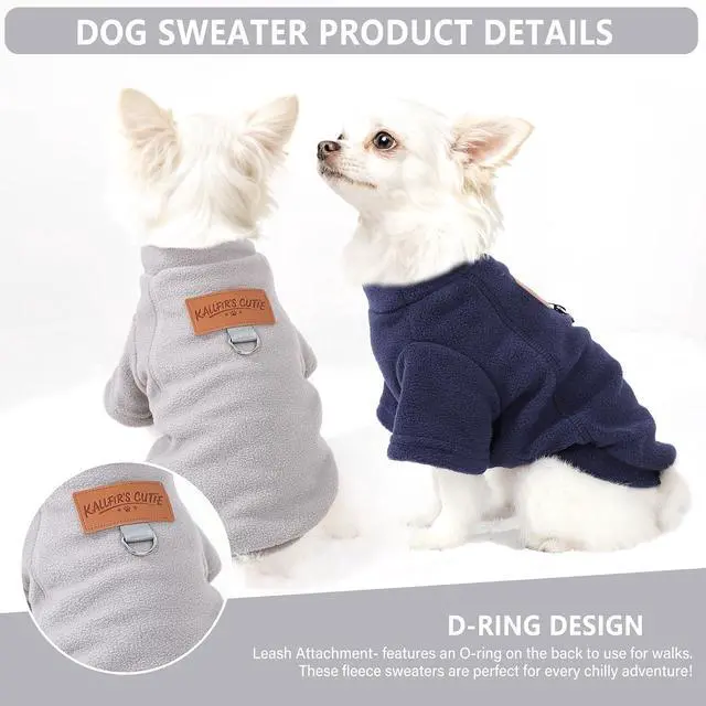 Alt view image 3 of 6 - 2 Pack Dog Sweaters with Leash Ring Warm Fleece Dogs Sweatshirt for Small Dogs Pet Puppy Coat Apparel Outfits Winter Dog Clothes for Chihuahua, Yorkie, Bulldog, Dachshund Cats XS, Grey