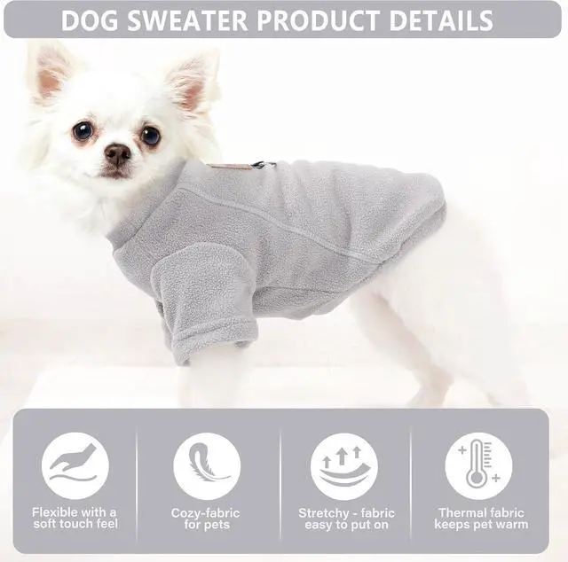 Alt view image 4 of 6 - 2 Pack Dog Sweaters with Leash Ring Warm Fleece Dogs Sweatshirt for Small Dogs Pet Puppy Coat Apparel Outfits Winter Dog Clothes for Chihuahua, Yorkie, Bulldog, Dachshund Cats XS, Grey