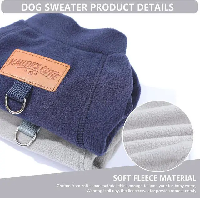 Alt view image 2 of 6 - 2 Pack Dog Sweaters with Leash Ring Warm Fleece Dogs Sweatshirt for Small Dogs Pet Puppy Coat Apparel Outfits Winter Dog Clothes for Chihuahua, Yorkie, Bulldog, Dachshund Cats XS, Grey