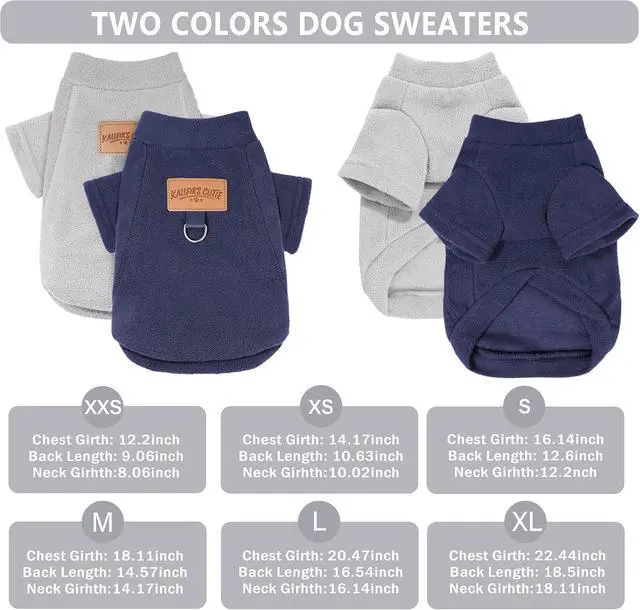 Alt view image 6 of 6 - 2 Pack Dog Sweaters with Leash Ring Warm Fleece Dogs Sweatshirt for Small Dogs Pet Puppy Coat Apparel Outfits Winter Dog Clothes for Chihuahua, Yorkie, Bulldog, Dachshund Cats XS, Grey