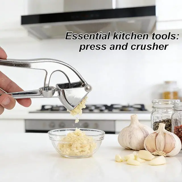 Alt view image 6 of 7 - Professional Garlic Press, Aluminum Alloy Heavy-Duty Garlic Mincer Crusher | Easy Squeeze Masher Rocker Tool with Ergonomic Handle, Dishwasher Safe Kitchen Gadget Essential (Silver)