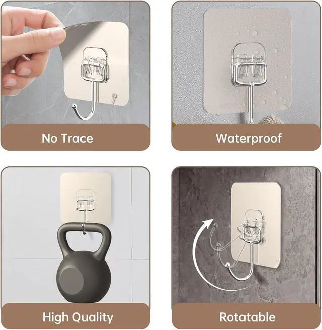 Alt view image 2 of 7 - 5-Pack Adhesive Lid Holder Hooks Compatible with Caraway Pan, Wall Hangers Without Nails, Self Adhesive Hooks Heavy Duty, Self-Adhesive Traceless Clear, Multiple Uses for Bathroom, Kitchen and Office