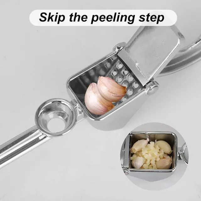 Alt view image 7 of 7 - Professional Garlic Press, Aluminum Alloy Heavy-Duty Garlic Mincer Crusher | Easy Squeeze Masher Rocker Tool with Ergonomic Handle, Dishwasher Safe Kitchen Gadget Essential (Silver)