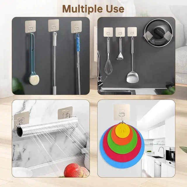 Alt view image 7 of 7 - 5-Pack Adhesive Lid Holder Hooks Compatible with Caraway Pan, Wall Hangers Without Nails, Self Adhesive Hooks Heavy Duty, Self-Adhesive Traceless Clear, Multiple Uses for Bathroom, Kitchen and Office
