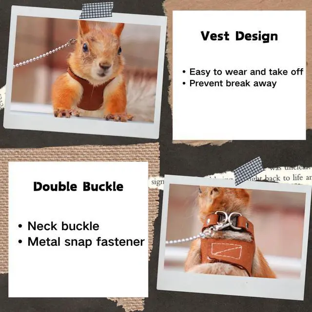 Alt view image 3 of 7 - 3 Pack Squirrel Harness and Leash Set - Adjustable Soft Leather & Traction Rope Strap Anti-Biting Chainfor Small Pet Walk Jogging Bearded Dragon Reptile Squirrel Rat
