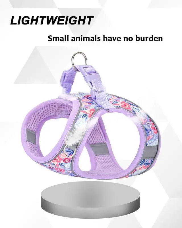 Alt view image 3 of 5 - Light Purple Flower Pattern Dog Harness and Leash Set,No Escape Puppy Harnesses for Training WalkingBreathable Adjustable Puppy Vest for Small Medium Dogs, Cats (Light Purple, XXS)